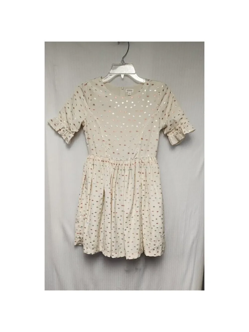 Gymboree Cream Metallic Polka-Dots Colored Fit & Flare Dress Size 12